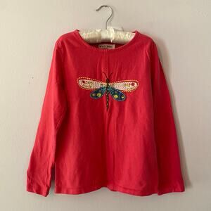 Mini Boden Girls 6-7 Years Pink Embroidered Dragonfly Long Sleeve Shirt Cotton
